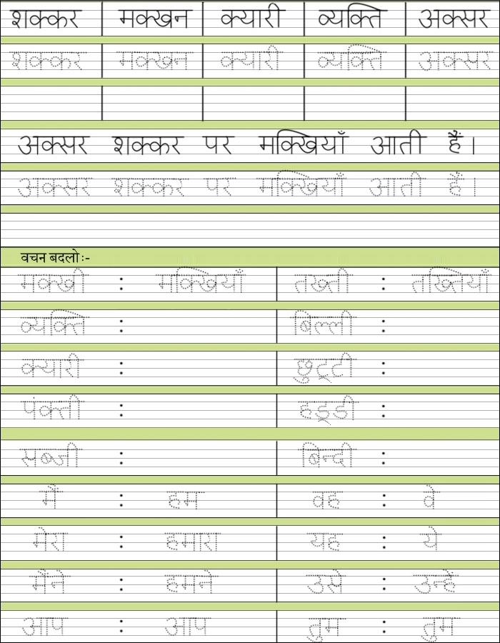 Hindi Handwriting Worksheets With Spellings Vocabulary And Grammar Improvements